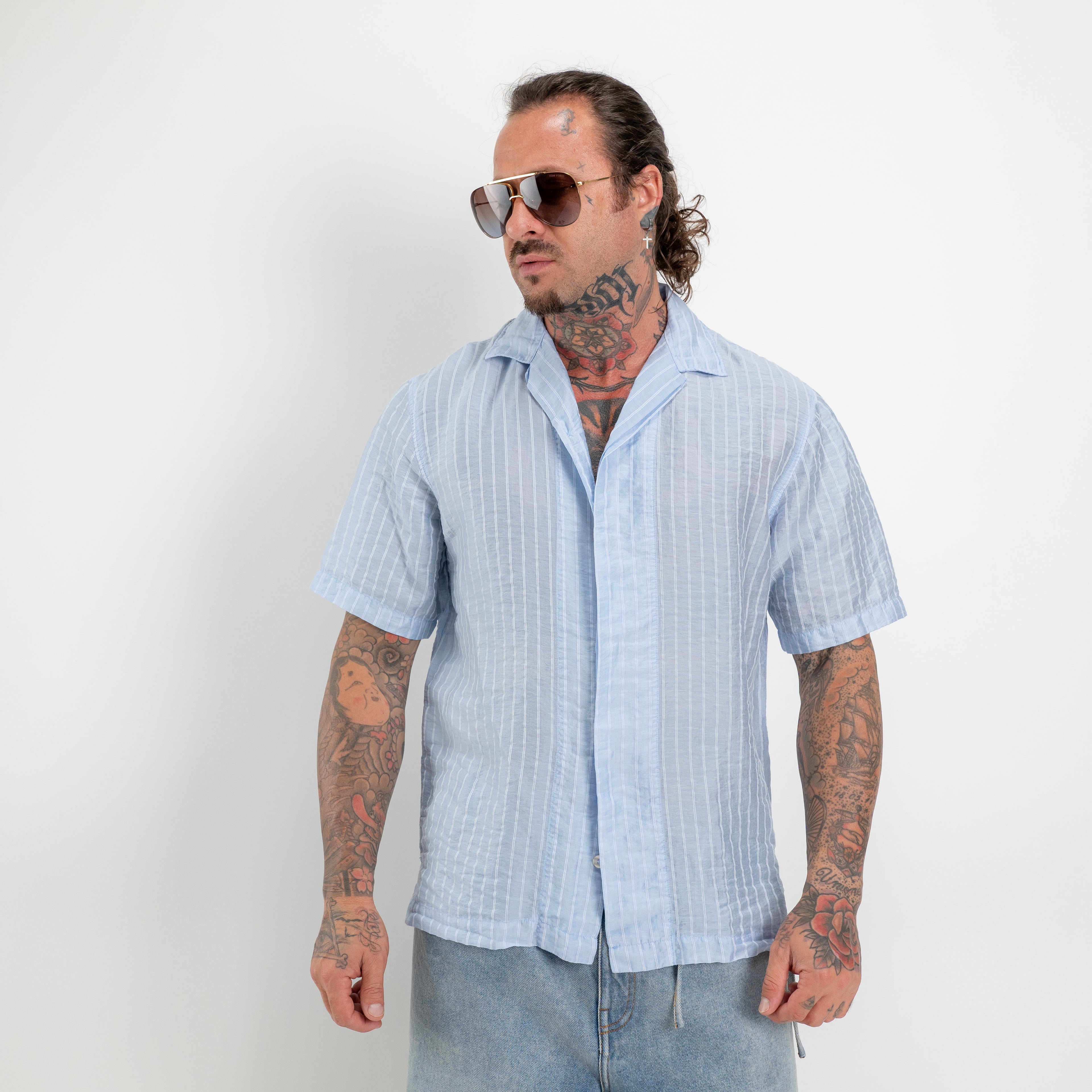 Camicia manica corta righe all over
