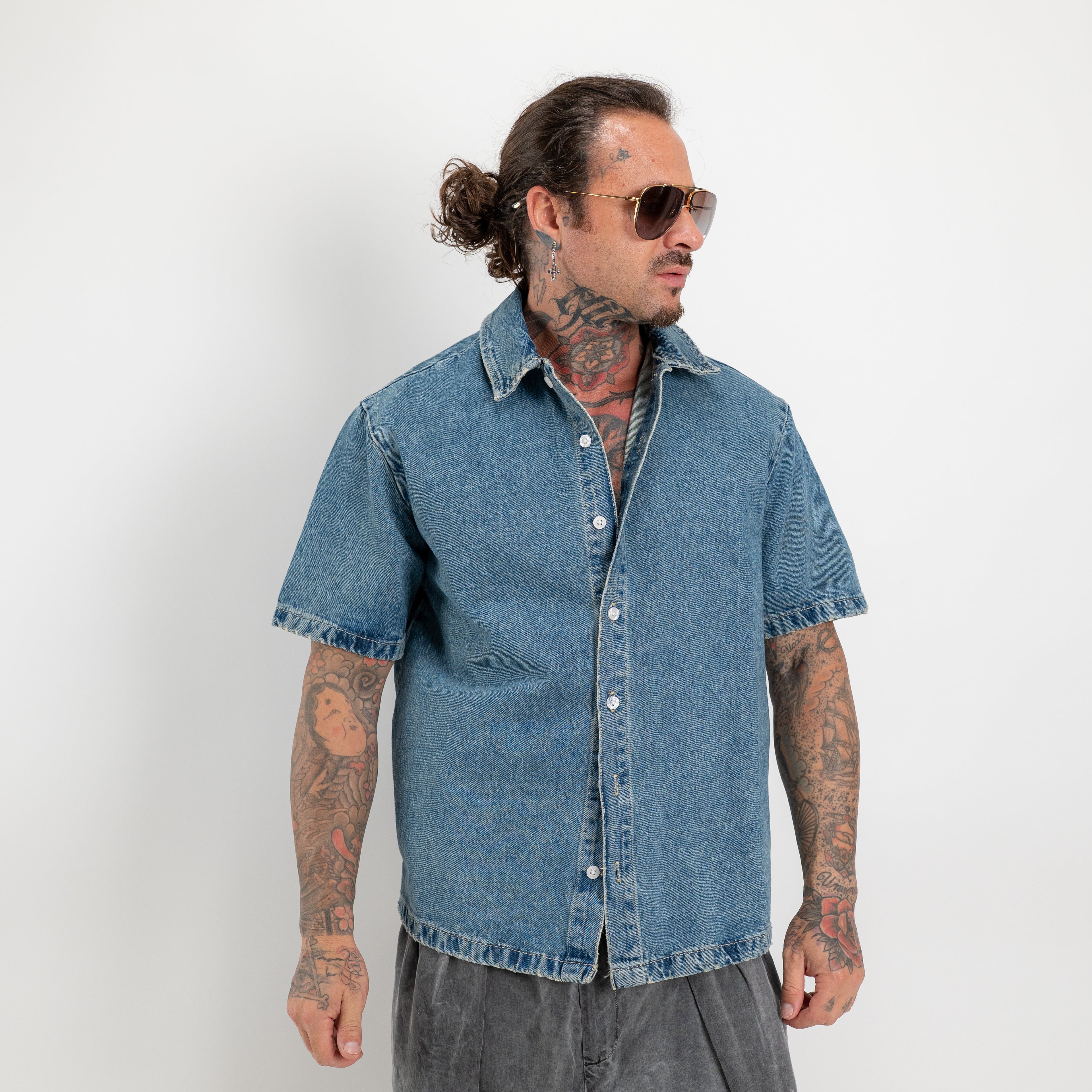 Camicia short sleeve in denim rigido
