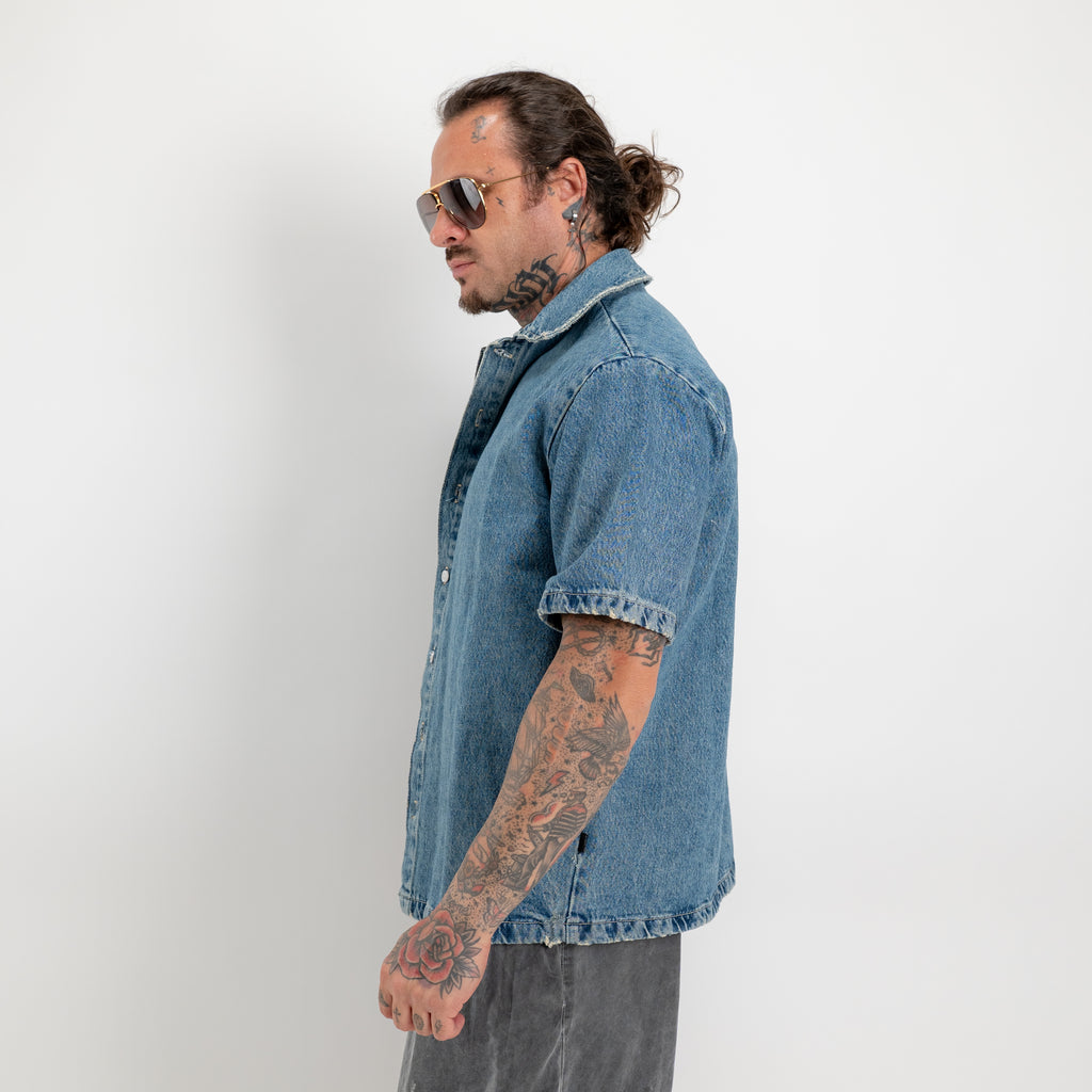 Camicia short sleeve in denim rigido