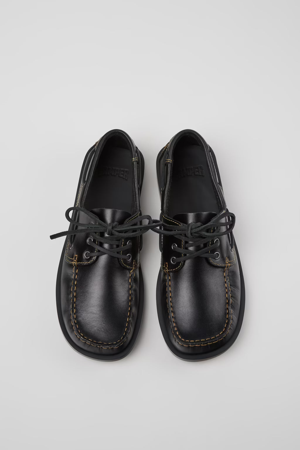 Laced Loafer Leather Boat Shoes - Black