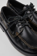Laced Loafer Leather Boat Shoes - Black