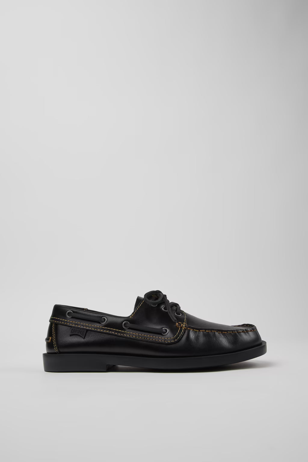 Laced Loafer Leather Boat Shoes - Black
