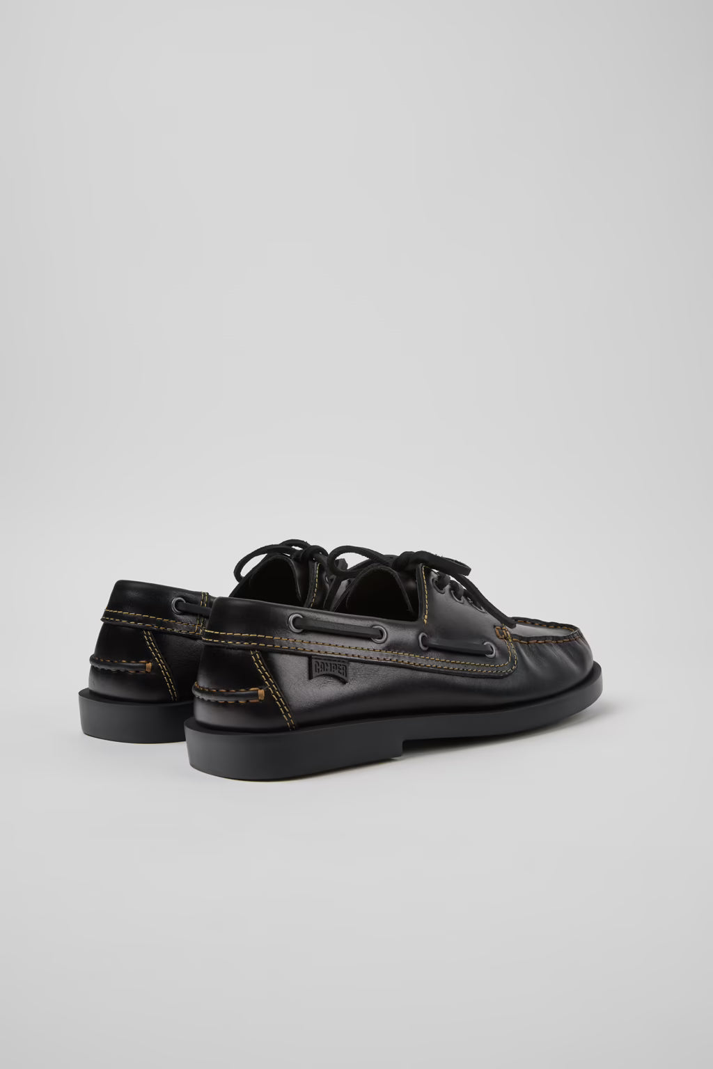 Laced Loafer Leather Boat Shoes - Black