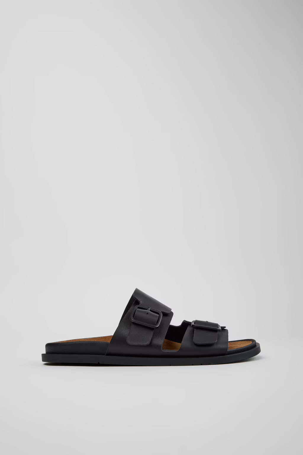 Flat leather sandals with buckles - Black