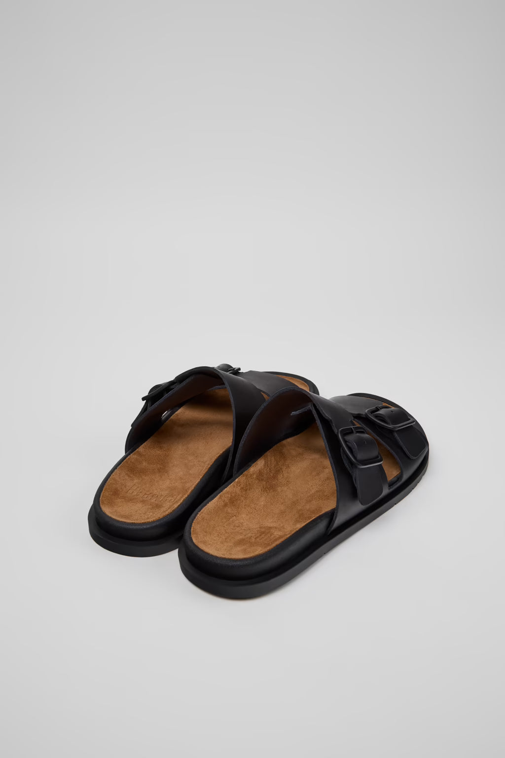 Flat leather sandals with buckles - Black