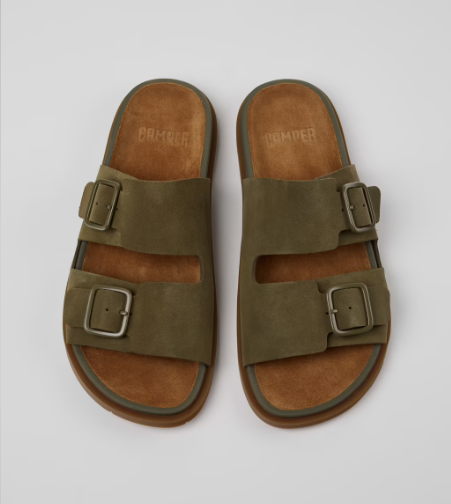 Flat sandal with suede buckles - Green
