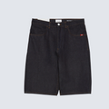 Dark wash raw denim shorts